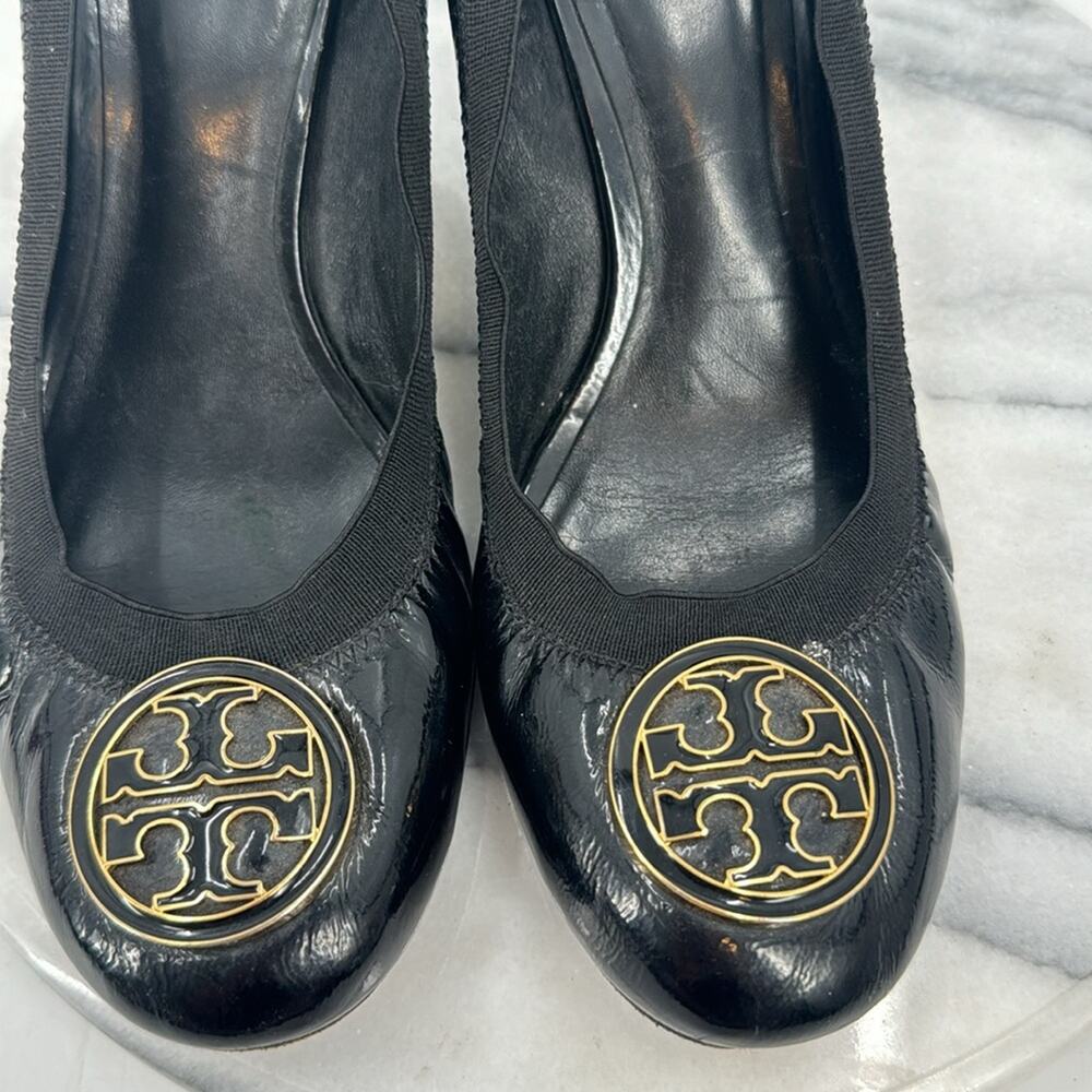 Tory Burch Black Leather Logo Ballet Flats with Gold Emblem (sz 9.5, fits large) - Picture 10 of 10